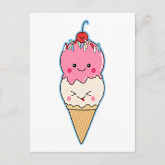 Carte Postale Crème glacée mignonne de Kawaii