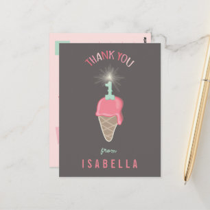 Carte Postale Crème glacée Sparkler Girl 1er anniversaire Merci