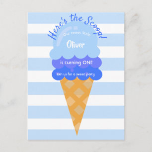Carte Postale Crème glacée sucrée 1er anniversaire garçon bleu
