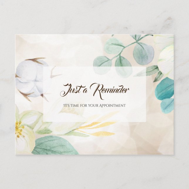 Carte Postale Crème romantique Floral Élégant Rappel de rendez-v (Devant)