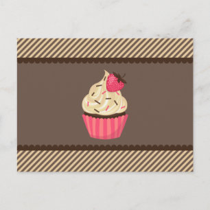 Carte Postale Crème rose Brown rayures fraise Cupcake