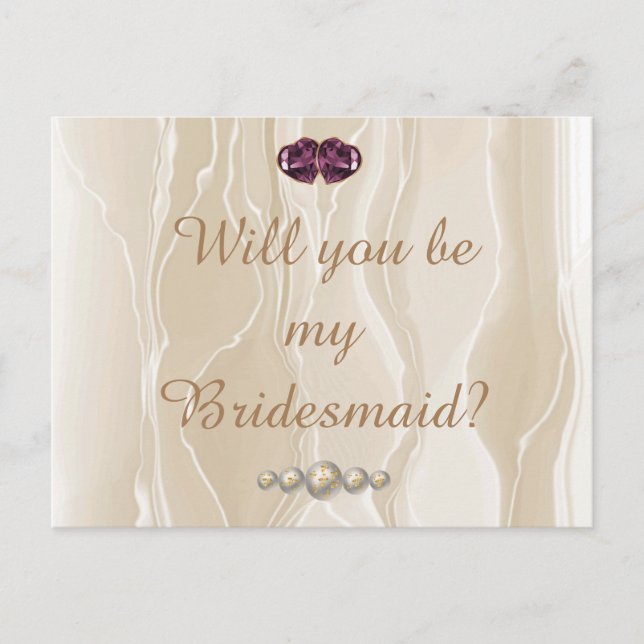Carte Postale Crème Soie & Gemmes de coeur Bridesmaid (Devant)