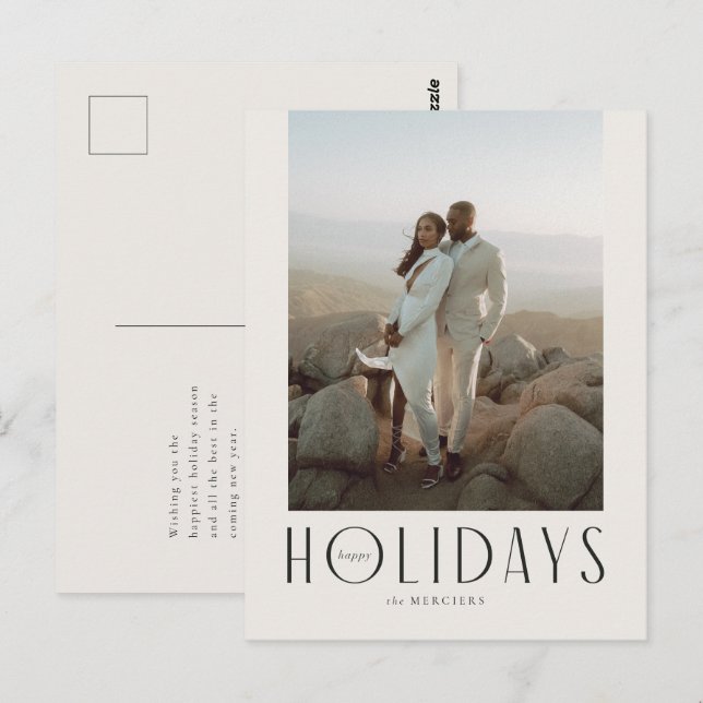 Carte Postale Crème sophistiquée et Black Happy Holidays Photo (Devant / Derrière)