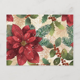 Carte Postale Crème verte rouge Retro les années 50 Poinsettia