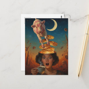 Carte Postale Crêpes de petit-déjeuner surprenants Café Vache ro