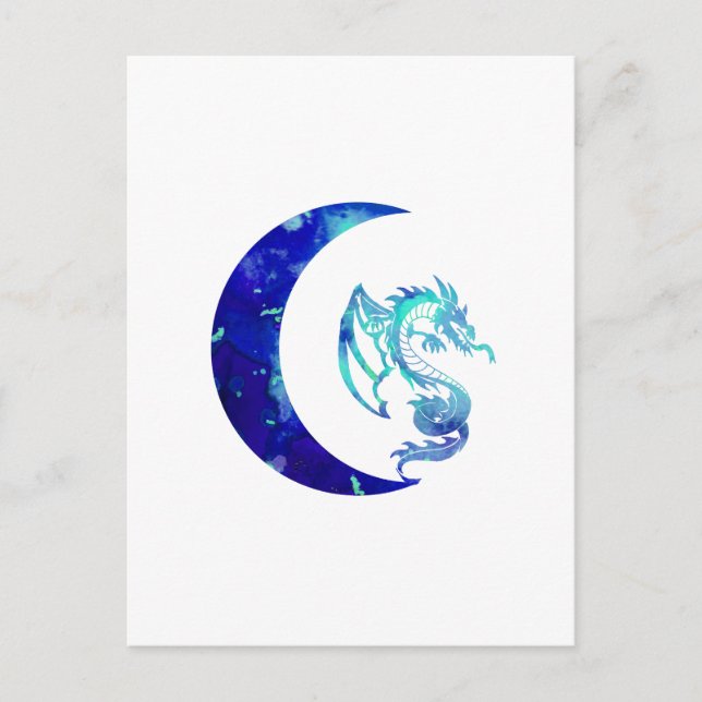 Carte Postale Crescent bleu lune et dragon (Devant)