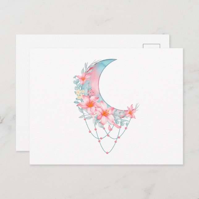 Carte Postale Crescent Floral Moon (Devant / Derrière)