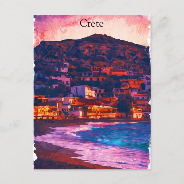 Carte Postale Crète Grèce île grecque aquarelle peinture (Devant)