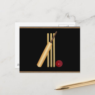Carte Postale Cricket, guichet, batte et balle