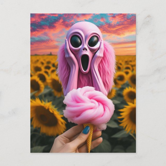 Carte Postale Cries d'Aliens roses dans le champ de tournesol Va (Devant)