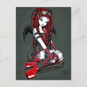 Carte postale "Crimson" Red Tattoo Cyber Goth Ange