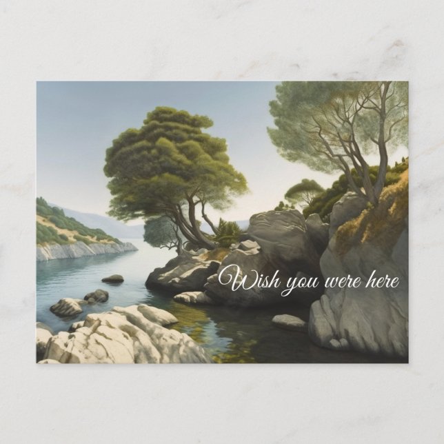 Carte Postale Crique rocheuse au bord d'un lac dans les collines (Devant)
