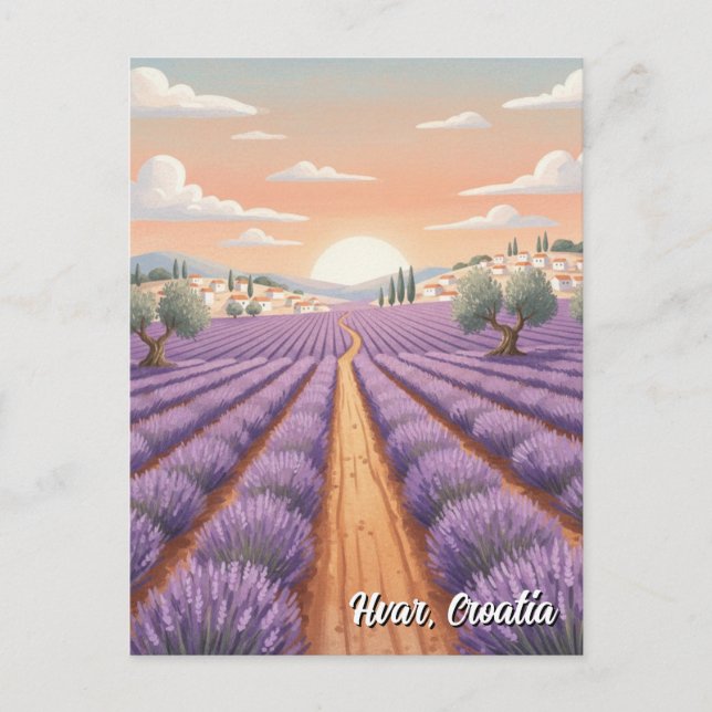 Carte Postale Croatie Champs Hvar Lavendar (Devant)
