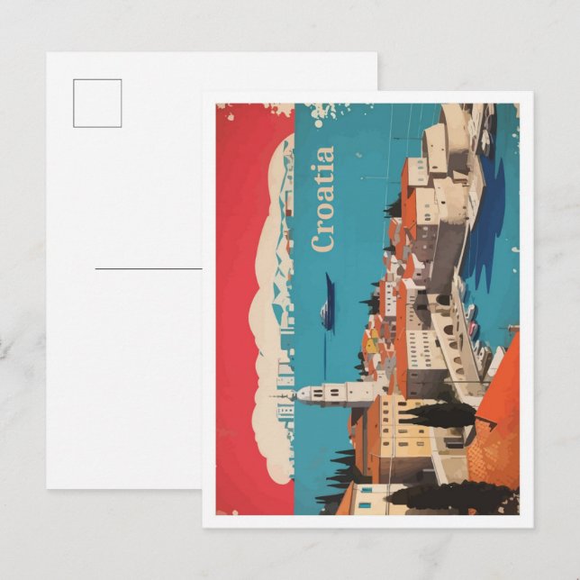 Carte Postale Croatie Illustration de voyage Pop Art (Devant / Derrière)