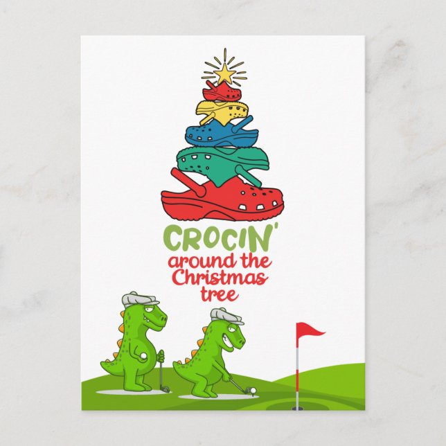 Carte Postale Crocin autour de l'arbre de Noël Crocodile golfer (Devant)