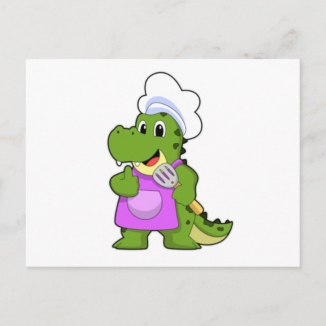 Carte Postale Crocodile comme cuisinier avec spatule (Devant)
