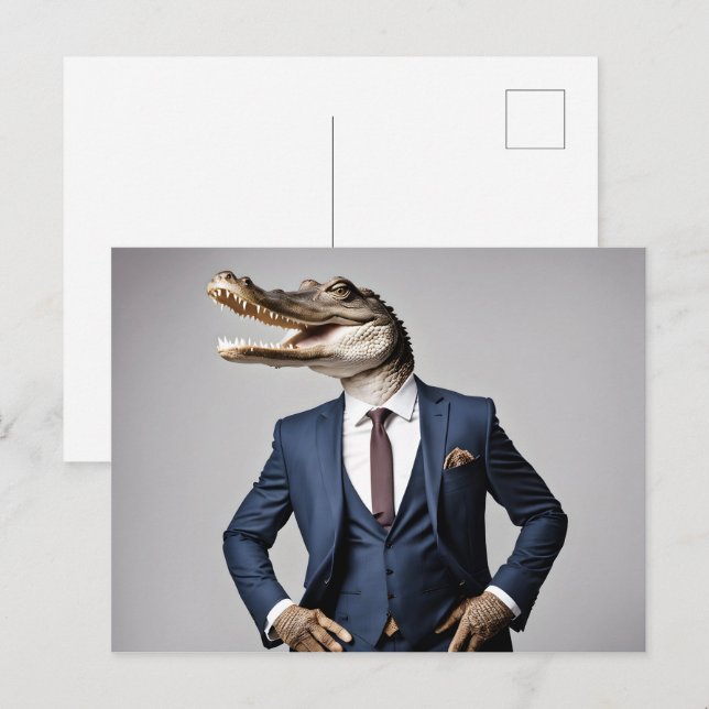 Carte Postale Crocodile en combinaison (Devant / Derrière)