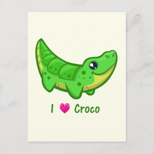 Carte Postale Crocodile mignon amour kawaii dessin animé enfants
