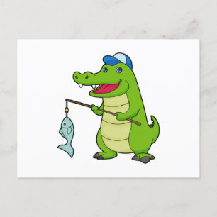 Carte Postale Crocodile Pêche Pêcheur Pêcheur canne à pêche