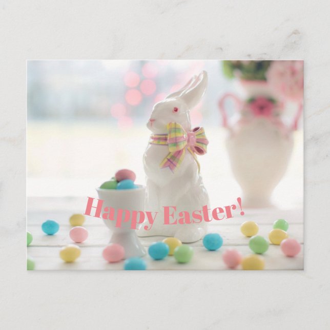 Carte Postale croisement de printemps du lapin de pâques heureux (Devant)