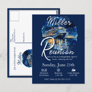 Carte Postale Croisière Reunion Famille Bateau Blue & White Invi