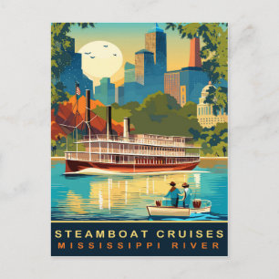 Carte Postale Croisières en bateau à vapeur, fleuve Mississippi,