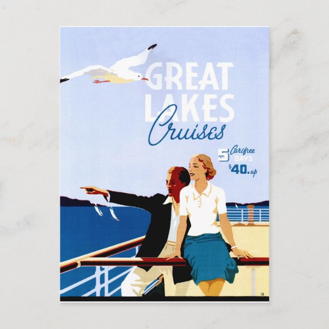 Carte Postale Croisières sur les Grands Lacs, couple en bateau,  (Devant)