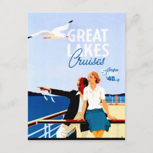 Carte Postale Croisières sur les Grands Lacs, couple sur un bate