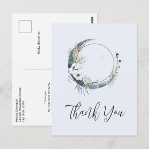 Carte Postale Croissant de Lune Bleu avec Fleurs Blanches Merci