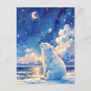 Carte Postale Croissant de Lune Brillant Ours Polaire Banc de Gl