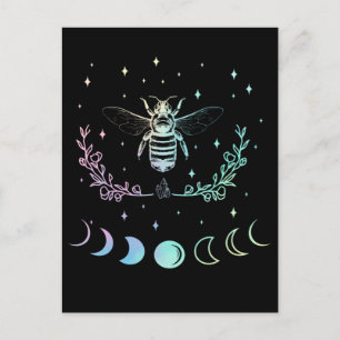Carte Postale Croissant de Lune en abeille Wicca gothique pastel