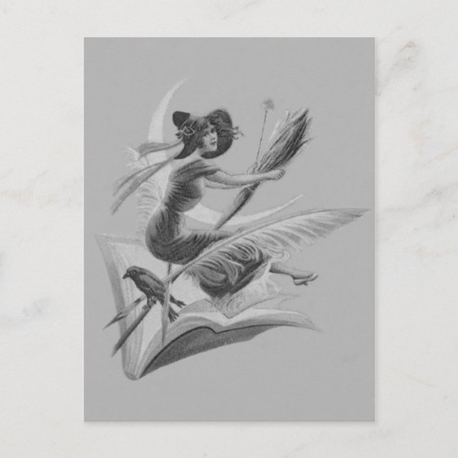 Carte Postale Croissant de lune monochrome de Raven de sorcière (Devant)