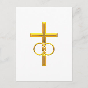 Carte Postale Croix 3-D d'or avec anneaux Mariages