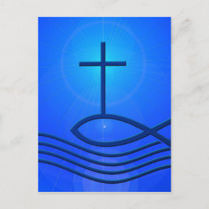 Carte Postale Croix bleue et poissons (Ichthus)