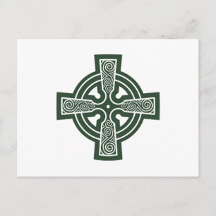 Carte Postale Croix Celtique verte avec gravure Triskele