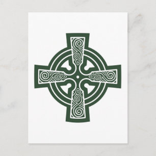 Carte Postale Croix Celtique verte avec gravure Triskele