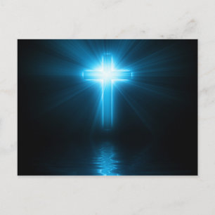 Carte Postale Croix chrétienne en lumière bleue