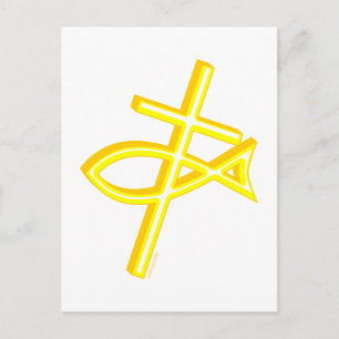 Carte Postale Croix chrétienne et poissons