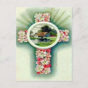 Carte Postale Croix Chrétienne Fleurs de Ne M'Oubliez Pas