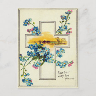 Carte Postale Croix chrétienne Oubliez-Moi-Pas Fleurs