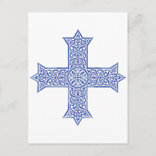 Carte Postale Croix copte d'art en Lapis Bleu Premium