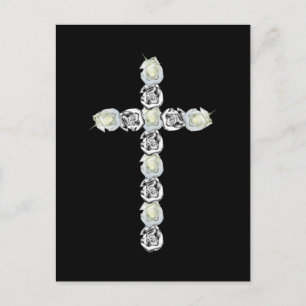 Carte Postale Croix d'argent et de rose blanche