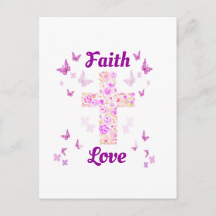 Carte Postale Croix de foi et d'amour des Roses avec papillon ro