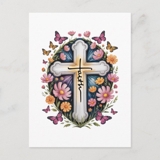 Carte Postale Croix de foi florale  (Devant)