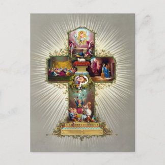 Carte Postale Croix de Pâques vintage Gîtes religieux Or