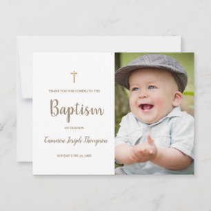 Carte Postale Croix d'or simple photo personnalisée bébé Baptême