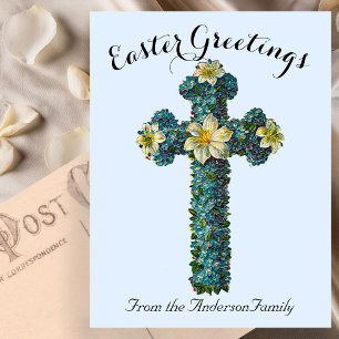 Carte Postale Croix Florale Bleue Vintage Pâques Religieux