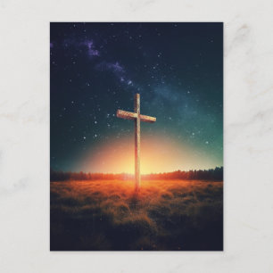 Carte Postale Croix jésus d'art avec ciel étoilé