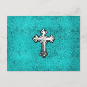 Carte Postale Croix métallique turquoise
