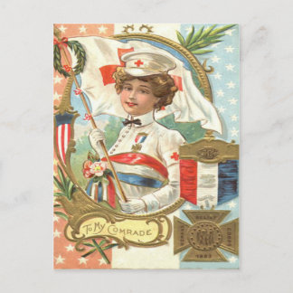 Carte Postale Croix Rouge Infirmière Fleurs Wreath